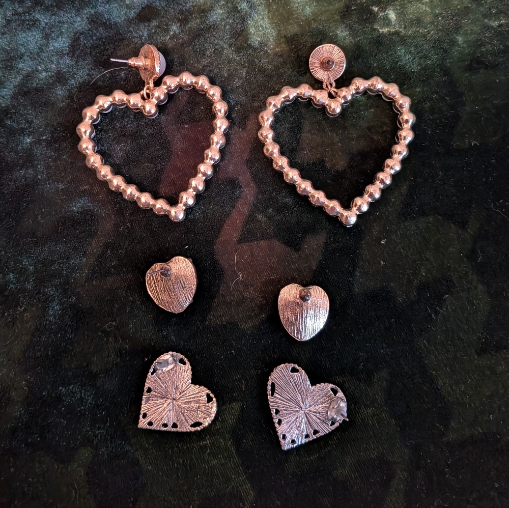Vintage Heart Detail Necklaces And Earrings Jewelry Lot - Picture 3 of 16